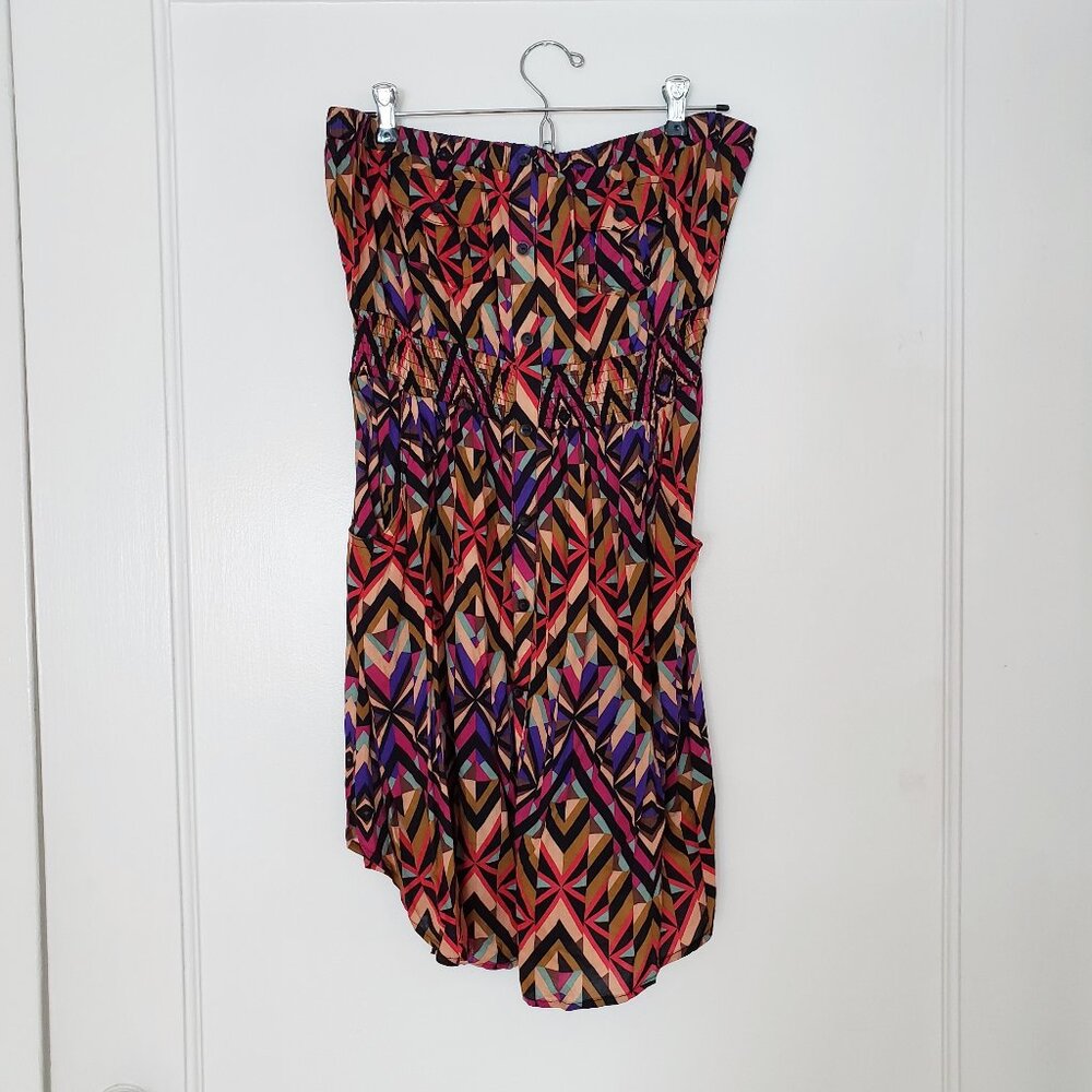 NWT Forever 21 Strapless Summer Dress Geometric Boho Beach Pockets L